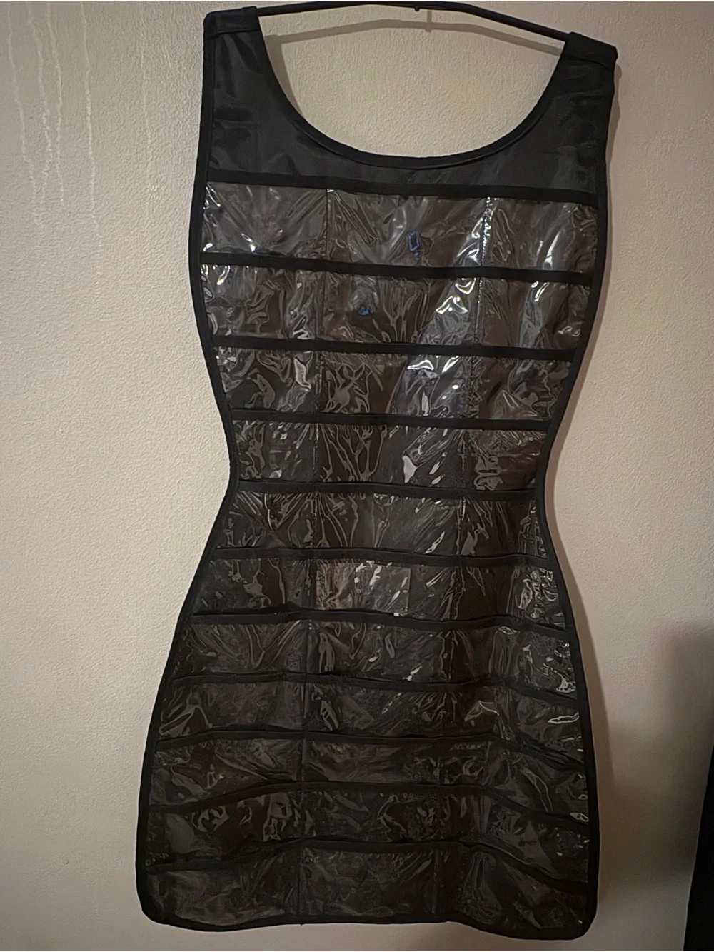 Black Dress-Shaped Hanging Jewelry Organizer Clear Pocket Storage